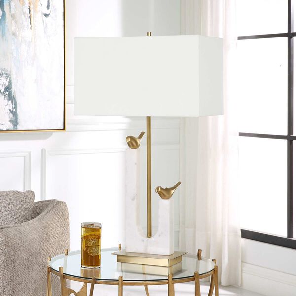 Songbirds White and Brushed Brass Table Lamp, image 4
