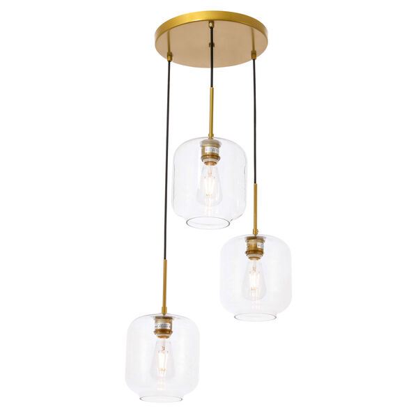 Collier Brass 18-Inch Three-Light Pendant with Clear Glass, image 6