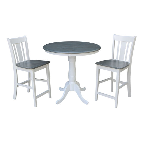 San Remo White and Heather Gray 36-Inch Round Pedestal Gathering Height Table With Two Counter Height Stools, Three-Piece, image 1