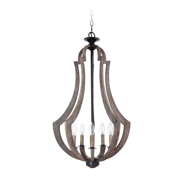 Winton Weathered Pine and Bronze Five-Light 19-Inch Chandelier, image 1