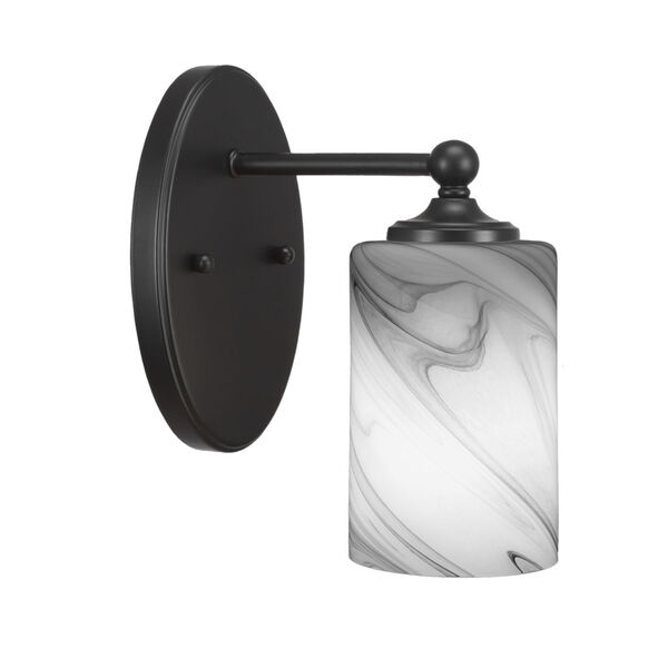 Capri One-Light Wall Sconce in Matte Black Finish with 4-Inch Onyx Swirl Glass, image 1