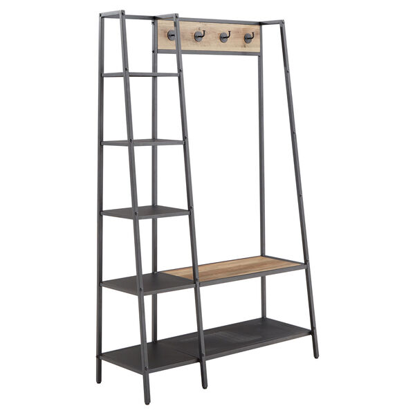 Marrow Matte Black Metal Coar Rack with Ladder Shelf, image 1