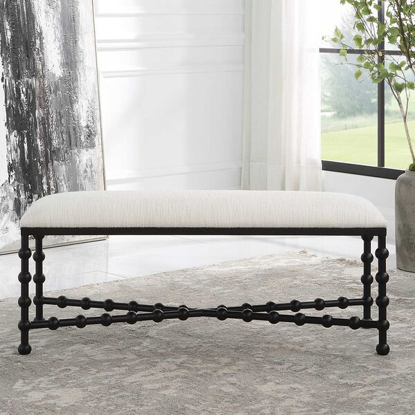 Iron Drops Satin Black and White Cushioned Bench, image 2