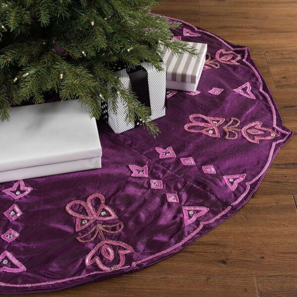 Romance Purple 60-Inch Tree Skirt with Elegant Polysilk Dupioni Fabric, image 2