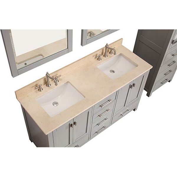 Modero Chilled Gray 60-Inch Double Vanity Combo with Galala Beige Marble Top, image 3