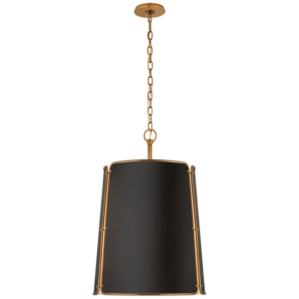 Hastings Large Pendant in Hand-Rubbed Antique Brass with Black Shade by Carrier and Company, image 1