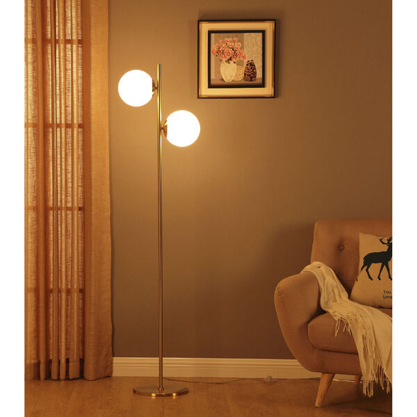 Sphere Brass Two-Light LED Floor Lamp, image 3