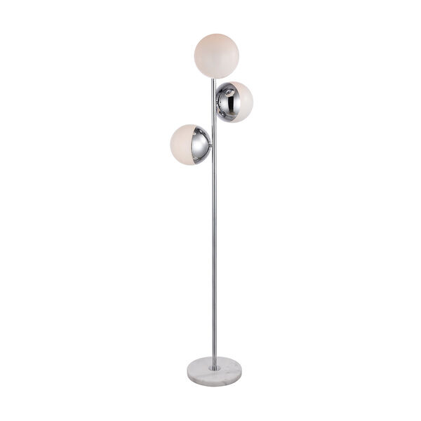 Eclipse Chrome and Frosted White Three-Light Floor Lamp, image 1