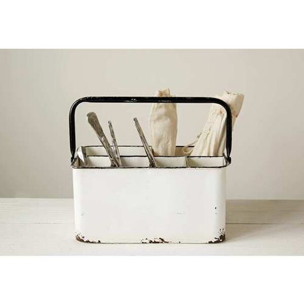 Distressed White Metal Caddy with 6 Compartment, image 3