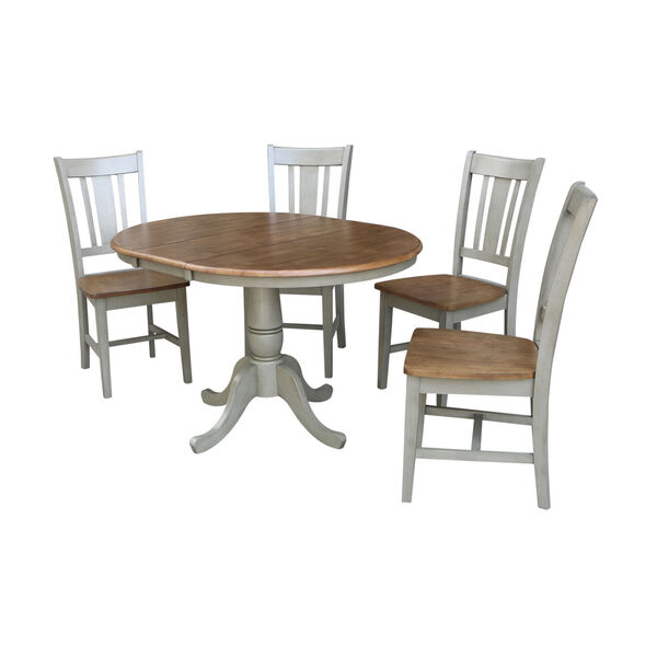 San Remo Hickory and Stone 36-Inch Round Extension Dining Table With Four Chairs, Five-Piece, image 1