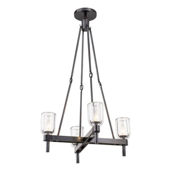 Lucian Urban Bronze Four-Light Chandelier with Clear Crystal Shades, image 1