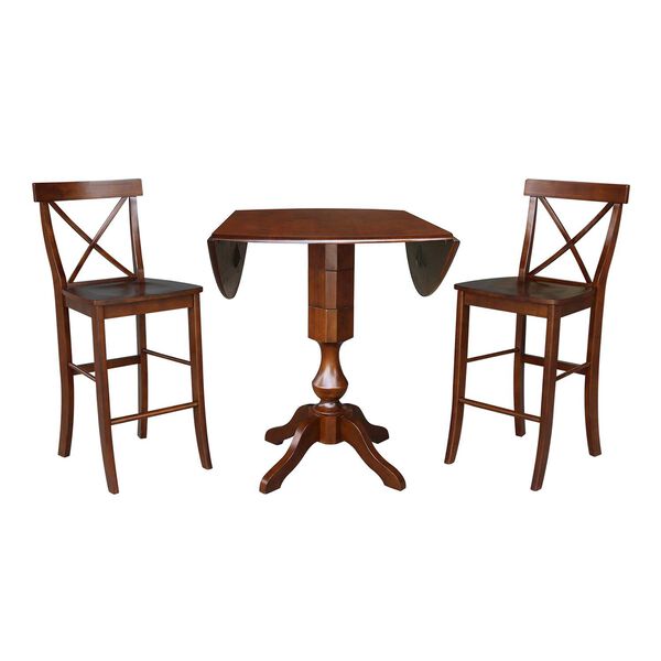 Espresso Round Pedestal Bar Height Dining Table with Stools, 3-Piece, image 5