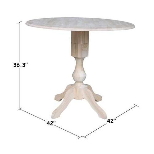 Gray and Beige 36-Inch Round Pedestal Dual Drop Leaf Table, image 4