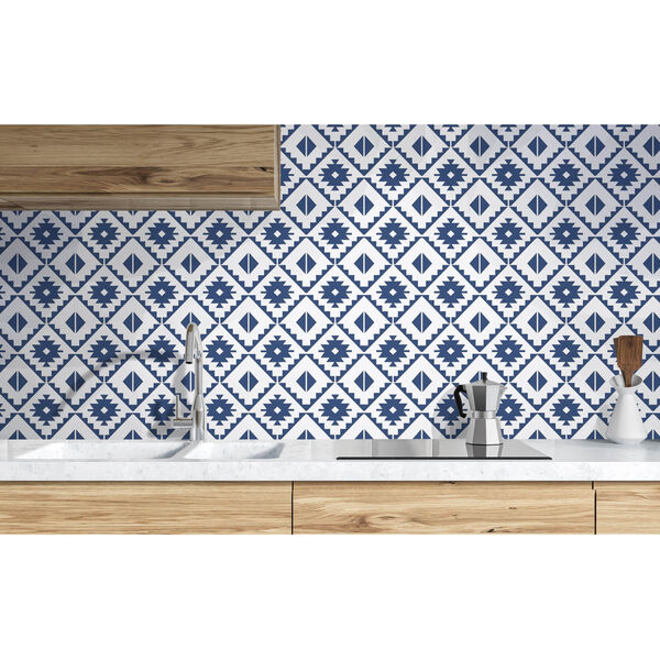 NextWall Blue Southwest Tile Peel and Stick Wallpaper, image 3