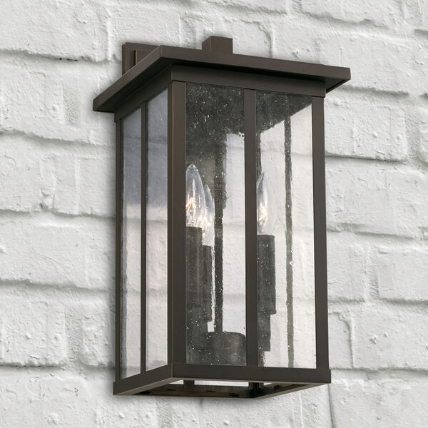 Barrett Oiled Bronze Three-Light Outdoor Wall Lantern with Antiqued Glass, image 3