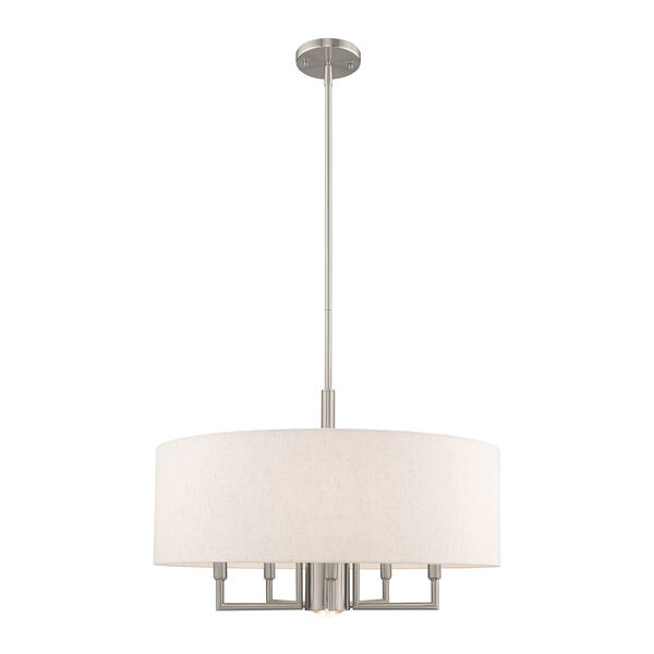 Meridian Brushed Nickel 24-Inch Six-Light Pendant Chandelier with Hand Crafted Oatmeal Hardback Shade, image 5