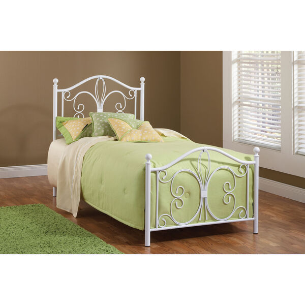 Ruby Textured White Twin Complete Bed With Rails, image 1