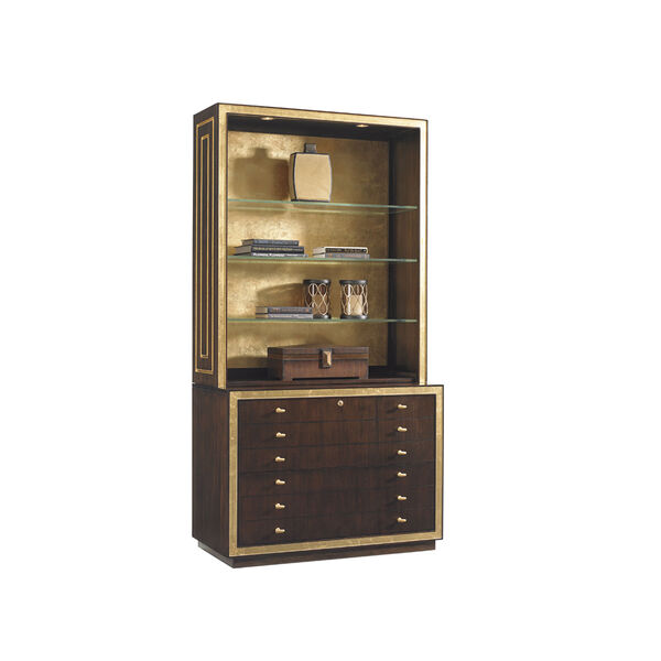 Bel Aire Walnut and Gold Beverly Palms Hutch, image 1