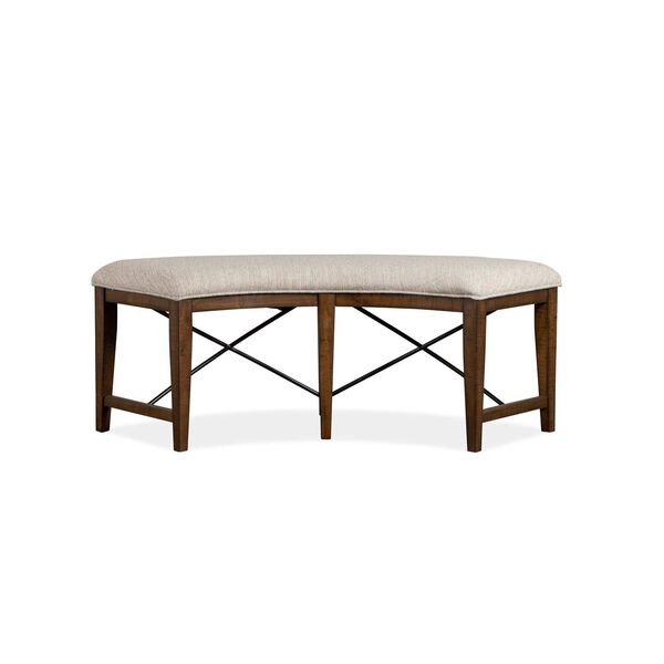 Bay Creek Aged Bronze Wood Curved Bench with Upholstered Seat, image 1