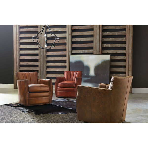 Carson Brown Castle Leather Swivel Club Chair, image 2