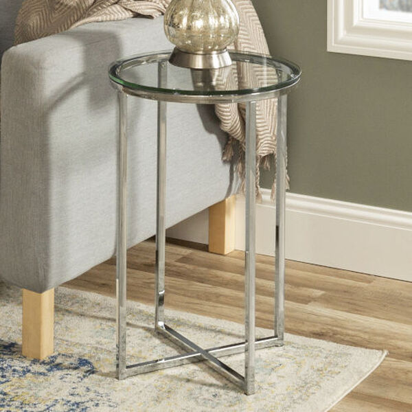 Alissa Glass and Chrome Metal X-Leg Side Table, Set of Two, image 1