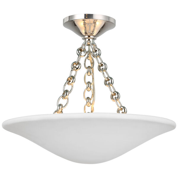 Mollino 16-Inch Semi Flush Mount in Polished Nickel with Plaster White Shade by AERIN, image 1