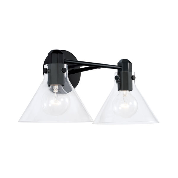 Greer Matte Black Two-Light Vanity with Clear Glass, image 1