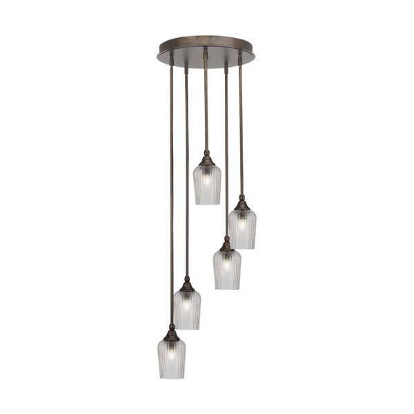 Empire Bronze Five-Light Pendant with Clear Textured Glass, image 1