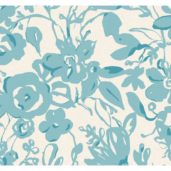 Brushstroke Floral Aqua Wallpaper, image 2