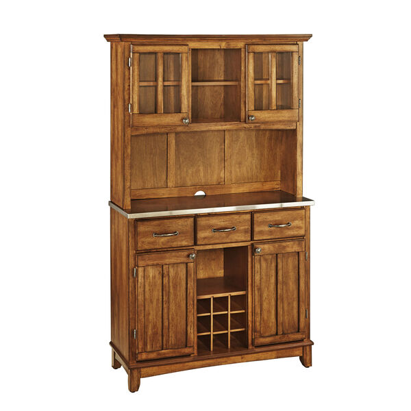 Cottage Oak Buffet with Two Door Hutch and Stainless Top, image 1