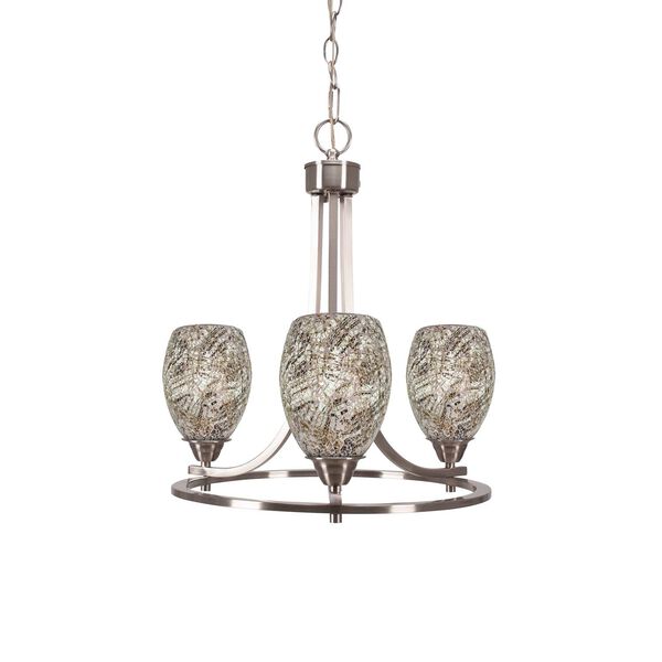 Paramount Brushed Nickel Three-Light Chandelier with Natural Fusion Glass, image 1