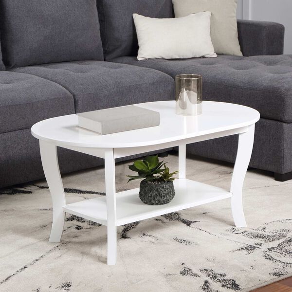 American Heritage White Oval Coffee Table with Shelf, image 2