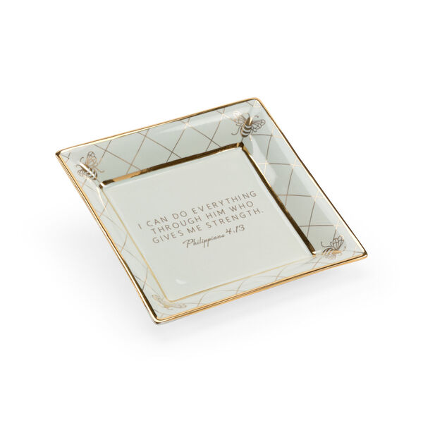 Shayla Copas Mint Glaze and Metallic Gold Square Bee Verse Plate, image 1