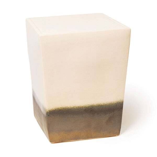 Ceramic Two Glaze Square Cube in Creamy White Metallic, Set of Two, image 1