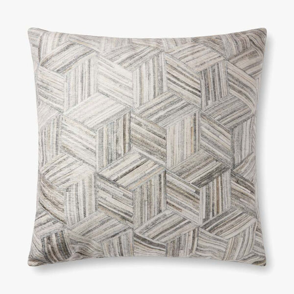 Gray Woven Chenille Printed Faux Hide Floor Pillow, image 1