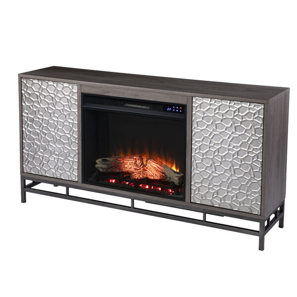 Hollesborne Gray and gunmetal gray Electric Fireplace with Media Storage, image 5