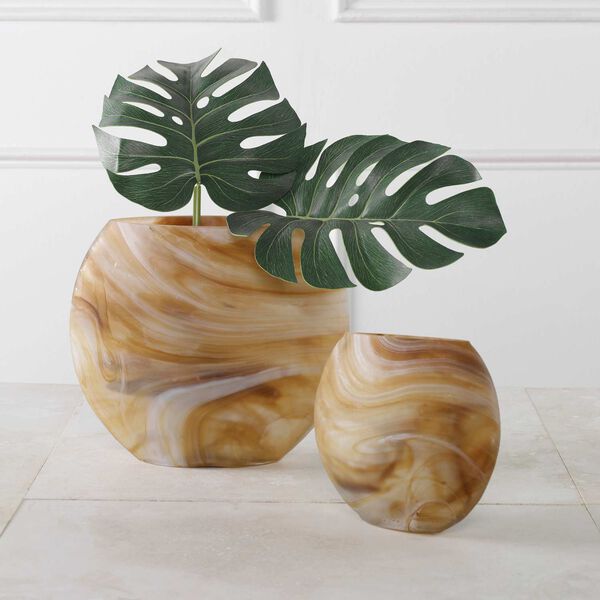 Fusion Caramel, Ivory and Tan Swirled Vase, Set of 2, image 2