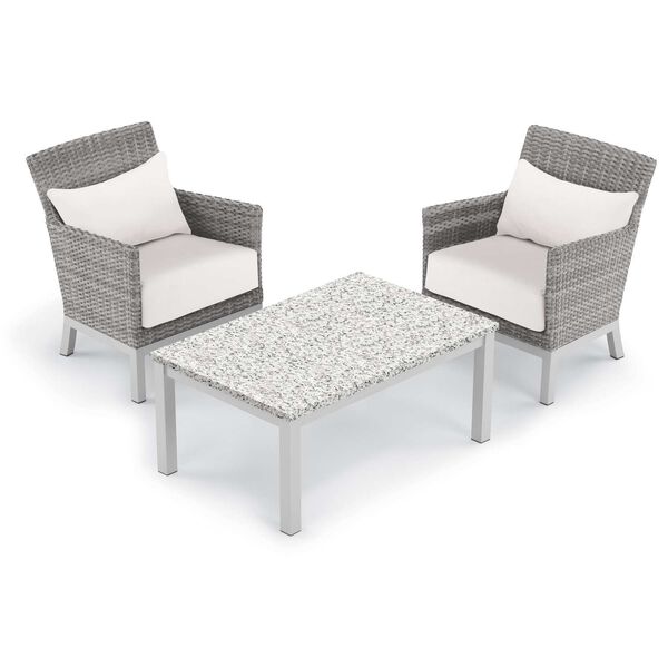 Argento and Travira Ash Eggshell White Three-Piece Outdoor Club Chair with Lumbar Pillows and Coffee Table Set, image 1