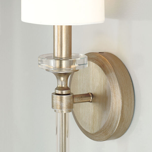 Breigh Brushed Champagne One-Light Sconce with White Fabric Stay-Straight Shade and Acrylic Rod and Bobeche, image 2