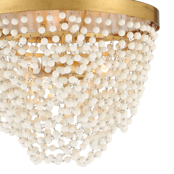 Fiona Antique Gold Three-Light Flush Mount with White Glass Bead, image 5