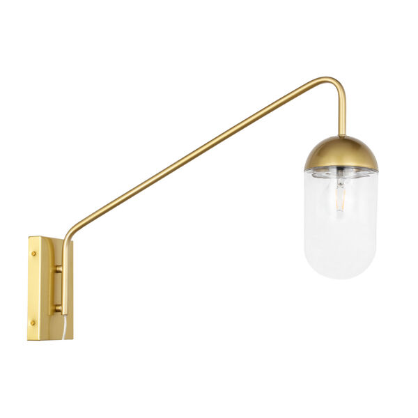 Kace Brass One-Light Wall Sconce with Clear Glass, image 3
