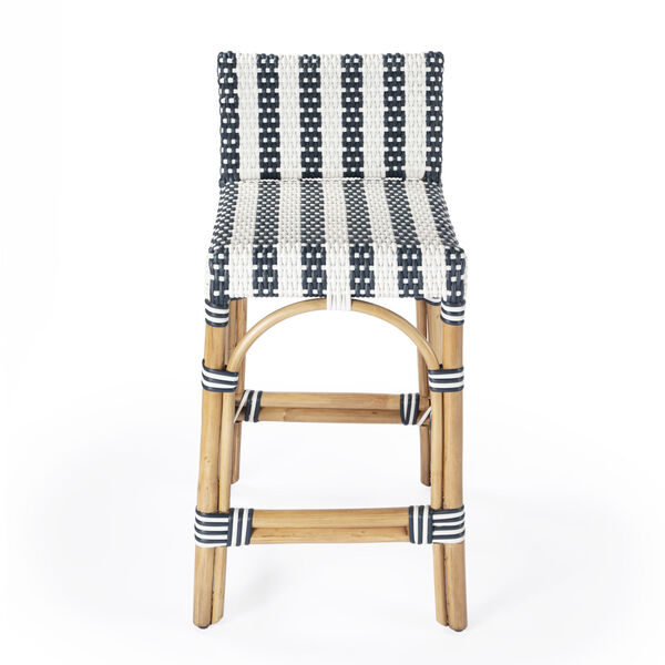 Serienna Blue and White Rattan Low Back Counter Stool, image 2