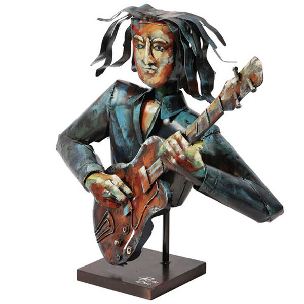 The Bassist Iron Hand Painted Colorful Art Sculpture, image 1