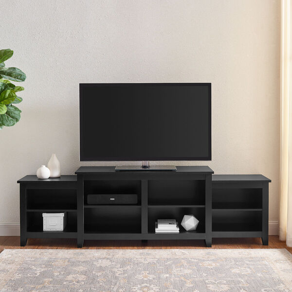 Solid Black Tiered Top TV Stand with Storage, image 4