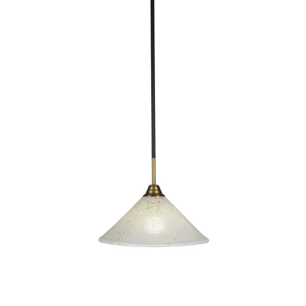Paramount Matte Black and Brass 12-Inch One-Light Pendant with Gold Ice Shade, image 1