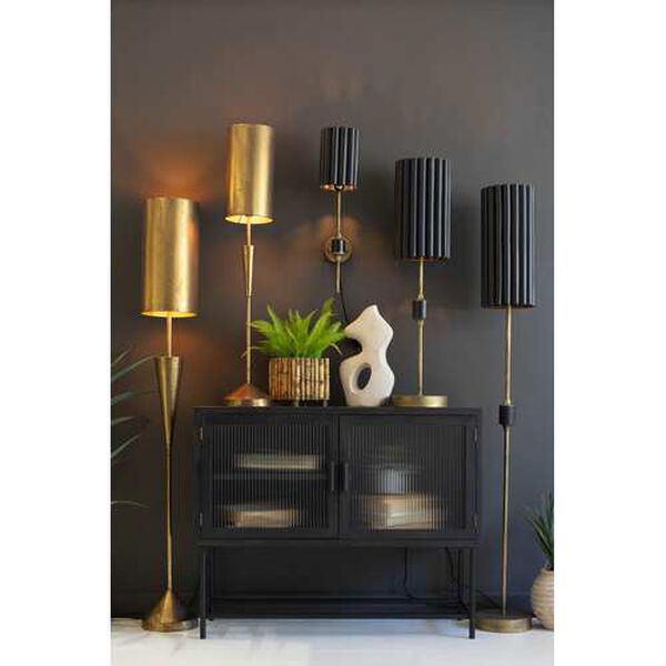 Gold Antique Floor Lamp with Fluted Black Metal Shade, image 5