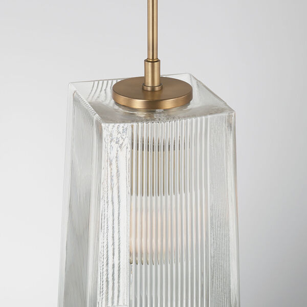 Lexi Aged Brass One-Light Tapered Rectangular Pendant with Clear Fluted Glass, image 4