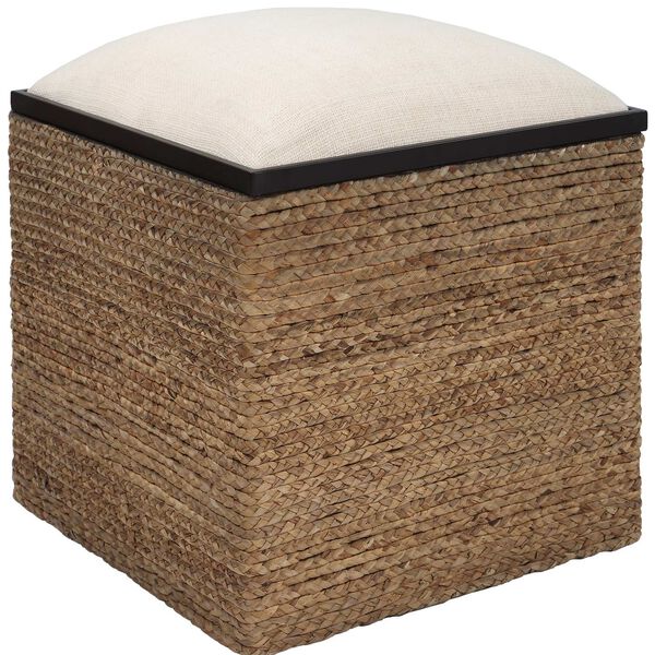 Island Natural and White Square Straw Ottoman, image 4
