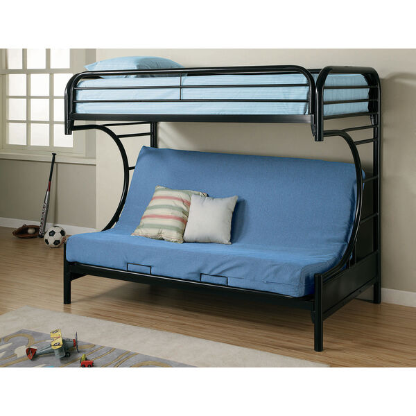 Glossy Black Twin Over Full Futon Bunk Bed, image 1