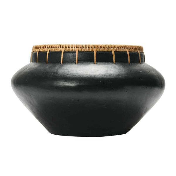 Black Handmade Terra-Cotta 13-Inch Vase, image 4
